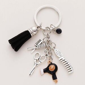 Silver and Black Hair Stylist Keychain